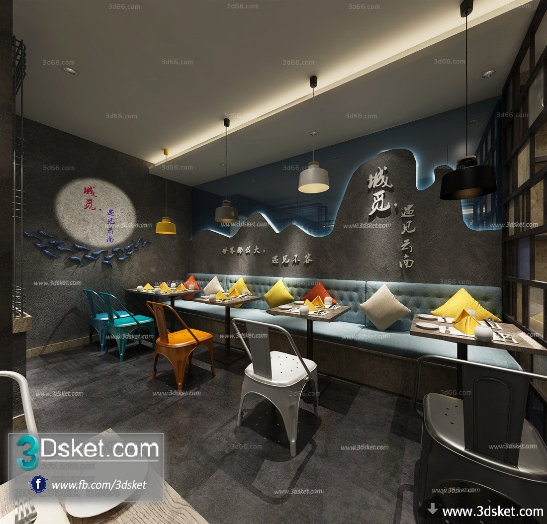 3D Interior Model Restaurant Coffee H009 Scene 3dsmax