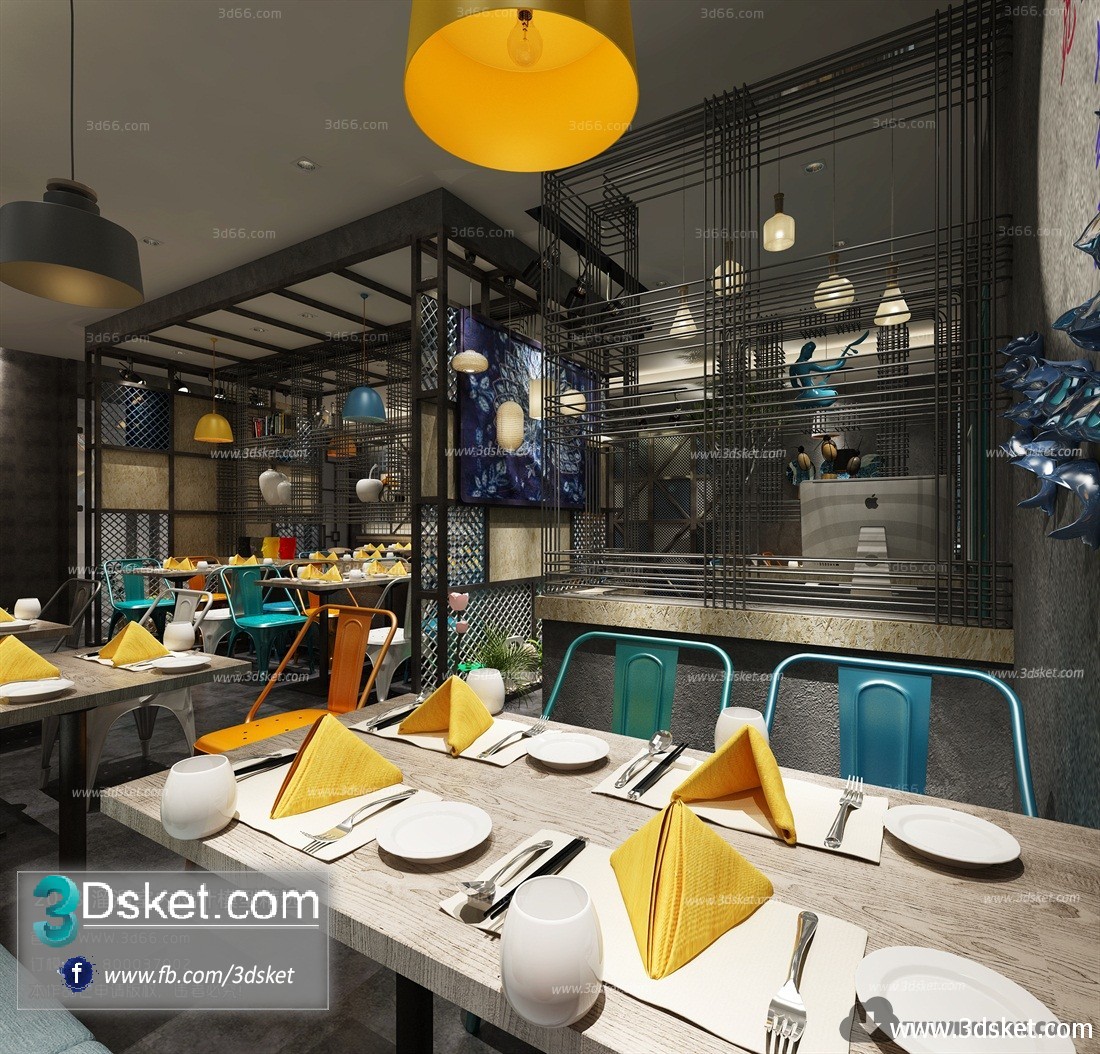 3D Interior Model Restaurant Coffee H009 Scene 3dsmax