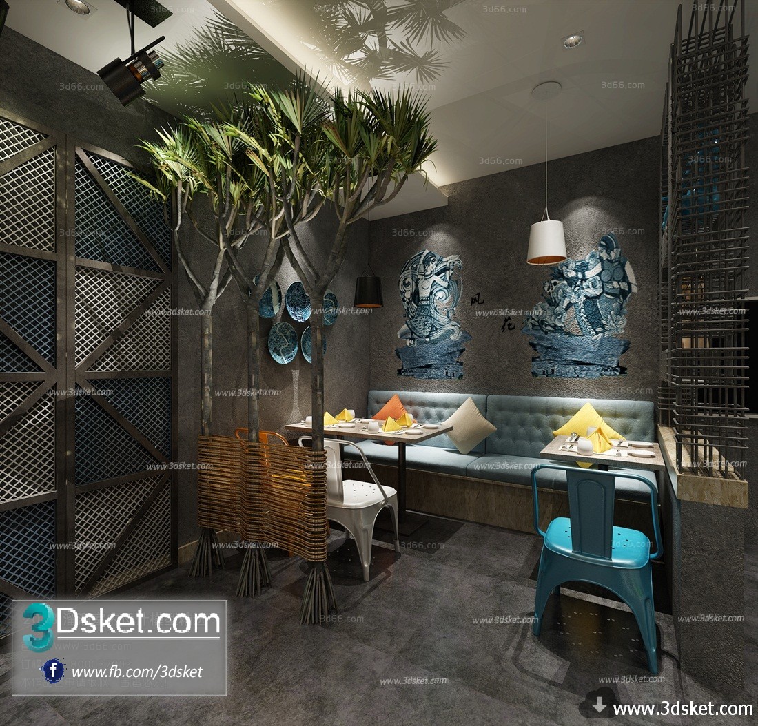 3D Interior Model Restaurant Coffee H009 Scene 3dsmax