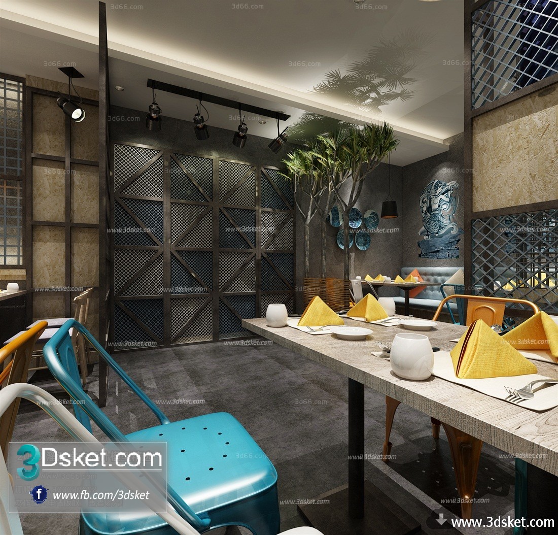 3D Interior Model Restaurant Coffee H009 Scene 3dsmax