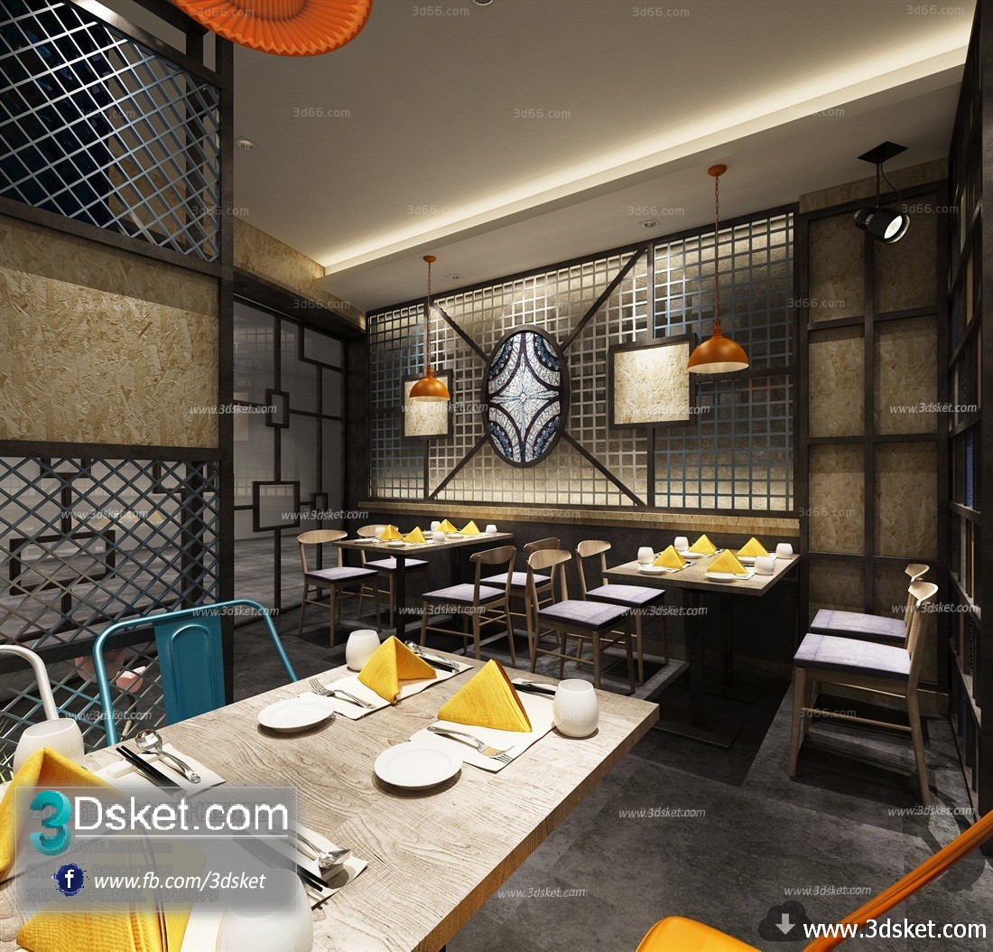 3D Interior Model Restaurant Coffee H009 Scene 3dsmax