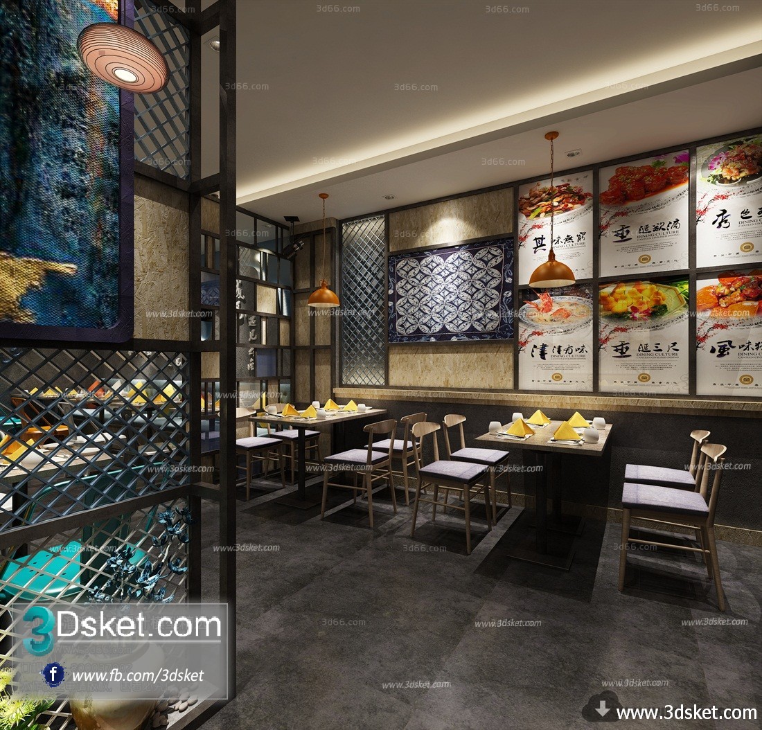 3D Interior Model Restaurant Coffee H009 Scene 3dsmax