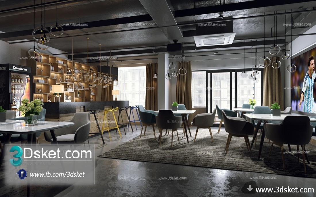 3D Interior Model Restaurant Coffee H010 Scene 3dsmax