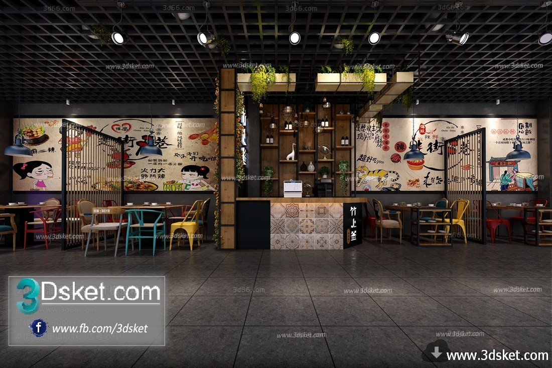 3D Interior Model Restaurant Coffee H011 Scene 3dsmax