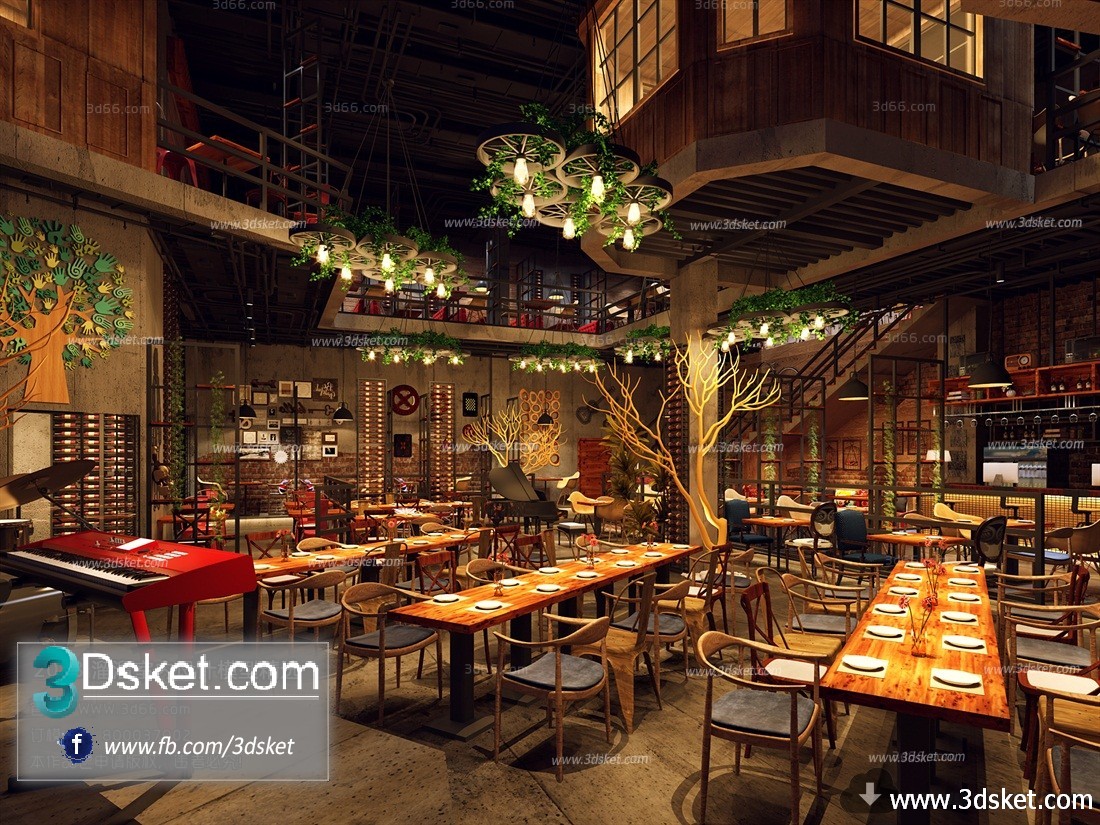 3D Interior Model Restaurant Coffee H012 Scene 3dsmax