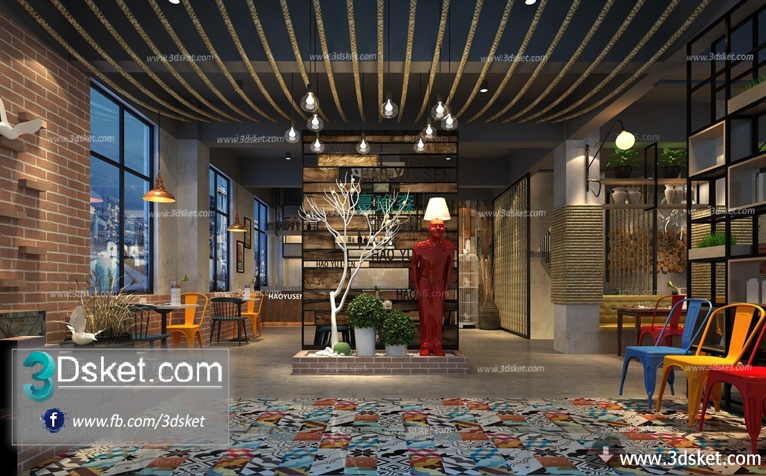 3D Interior Model Restaurant Coffee H013 Scene 3dsmax