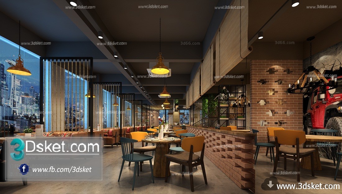 3D Interior Model Restaurant Coffee H013 Scene 3dsmax