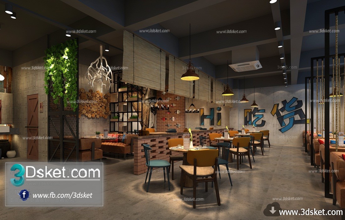 3D Interior Model Restaurant Coffee H013 Scene 3dsmax