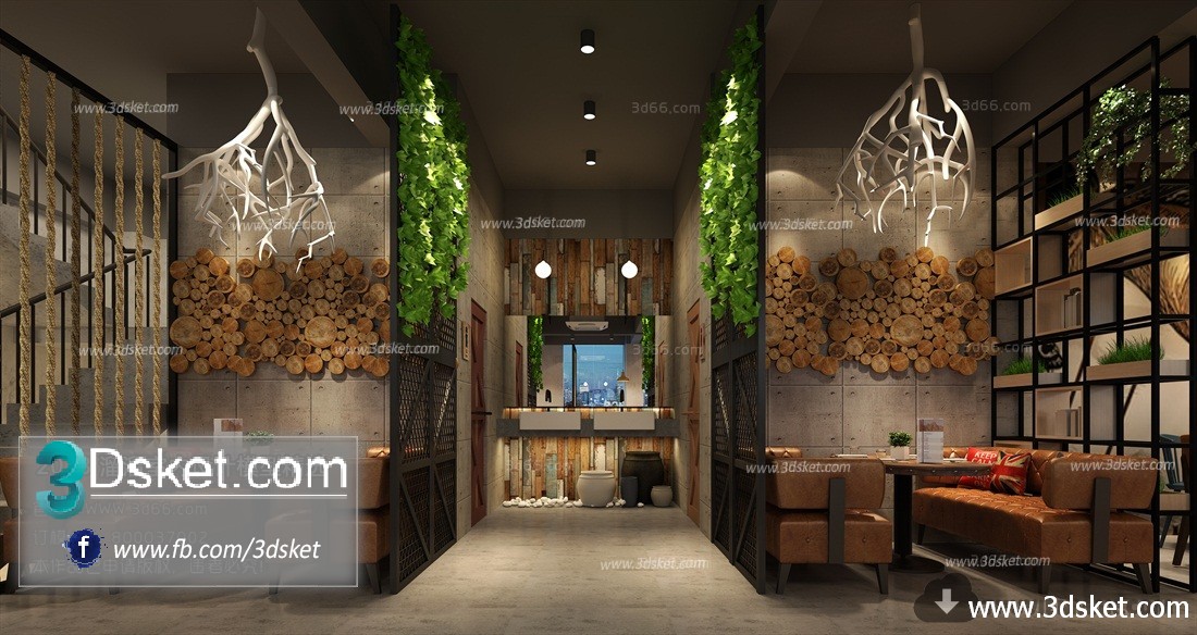 3D Interior Model Restaurant Coffee H013 Scene 3dsmax