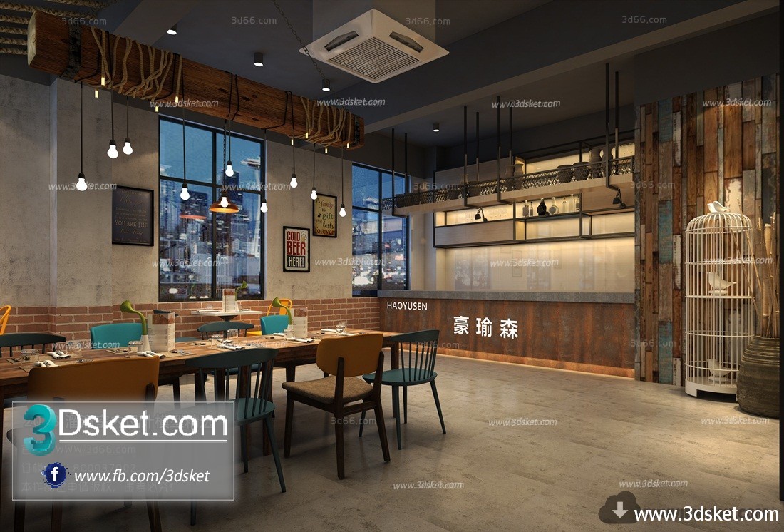 3D Interior Model Restaurant Coffee H013 Scene 3dsmax