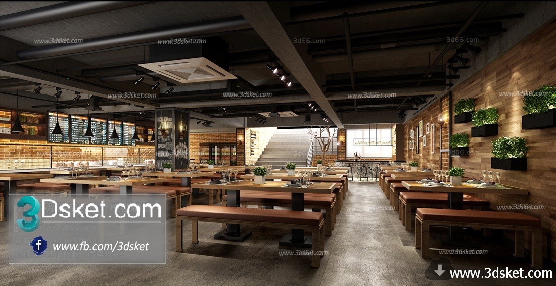 3D Interior Model Restaurant Coffee H017 Scene 3dsmax