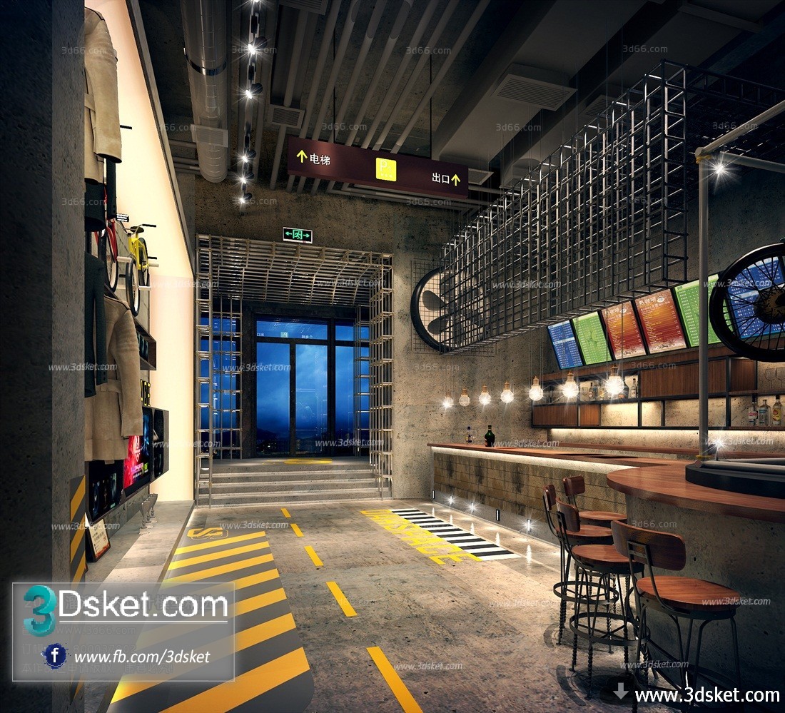 3D Interior Model Restaurant Coffee H019 Scene 3dsmax