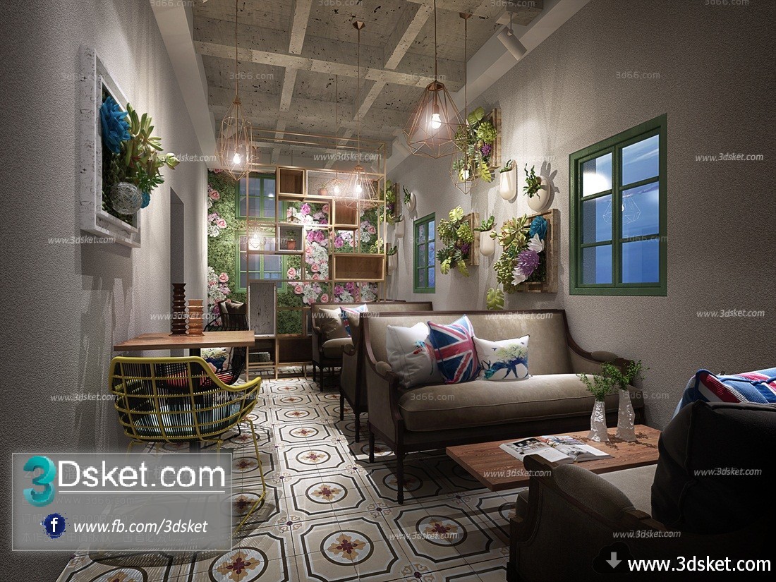 3D Interior Model Restaurant Coffee H020 Scene 3dsmax