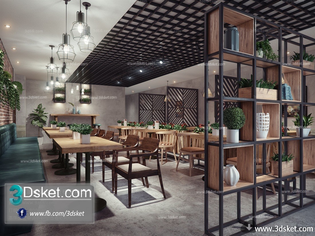 3D Interior Model Restaurant Coffee H021 Scene 3dsmax