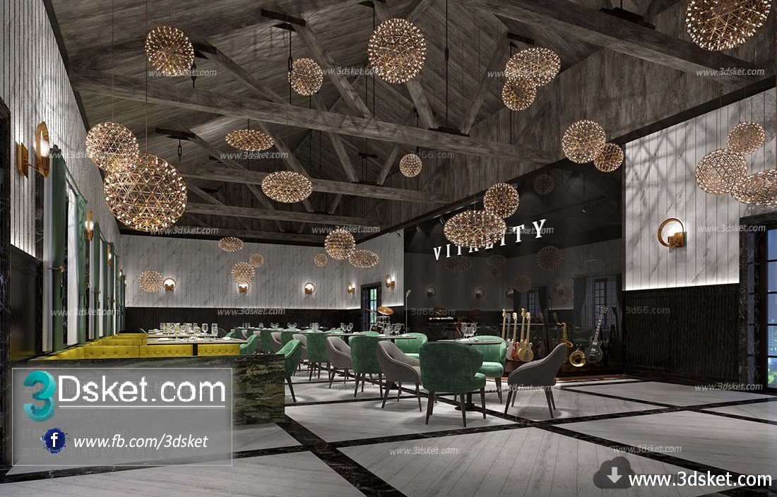 3D Interior Model Restaurant Coffee H024 Scene 3dsmax