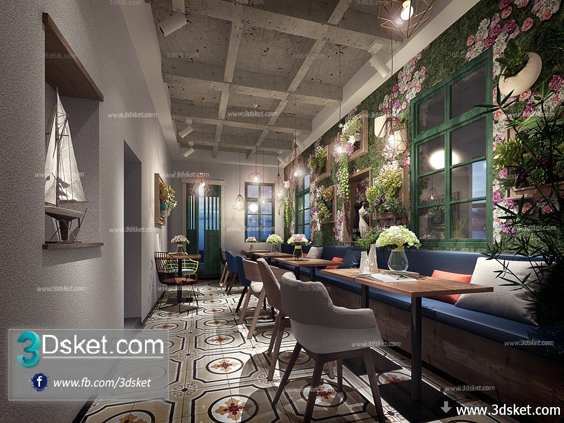 3D Interior Model Restaurant Coffee H026 Scene 3dsmax