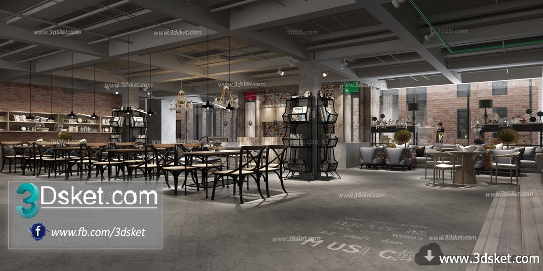 3D Interior Model Restaurant Coffee H029 Scene 3dsmax