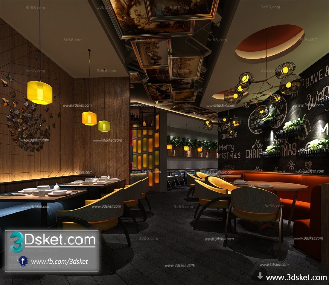 3D Interior Model Restaurant Coffee J001 Scene 3dsmax
