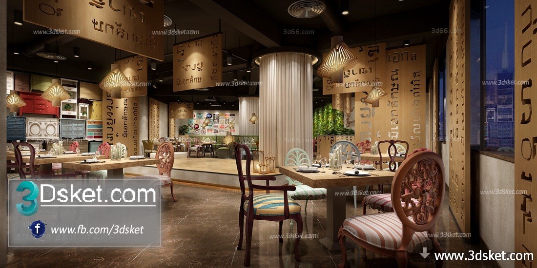 3D Interior Model Restaurant Coffee J002 Scene 3dsmax