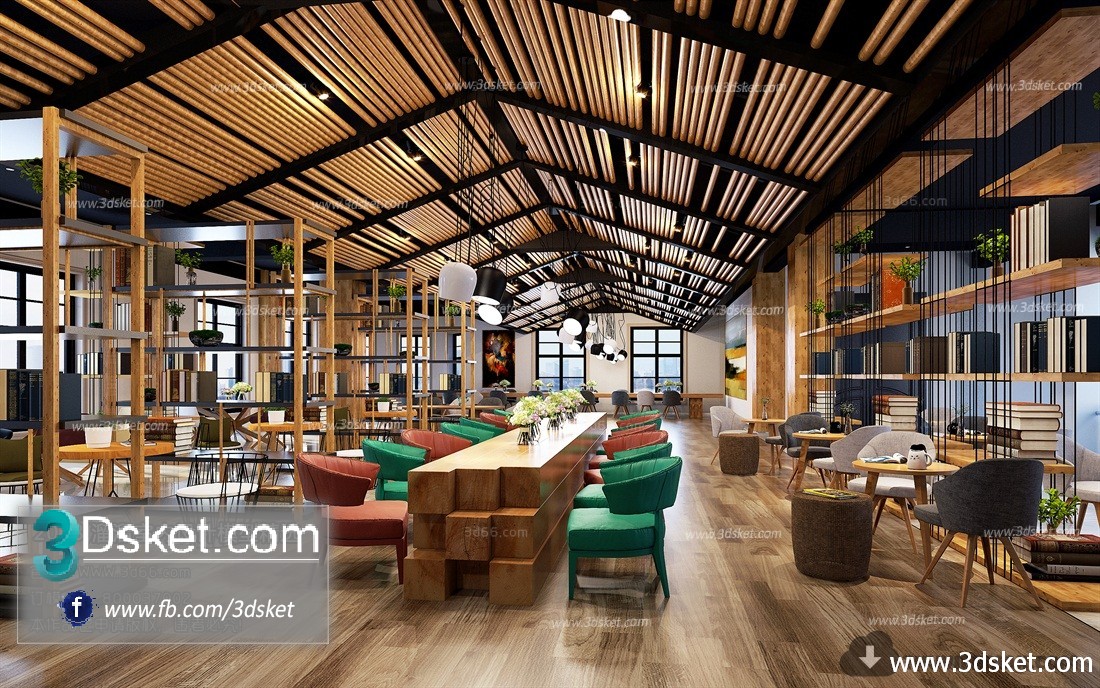 3D Interior Model Restaurant Coffee J004 Scene 3dsmax