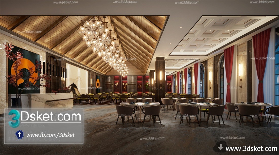 3D Interior Model Restaurant Coffee J006 Scene 3dsmax