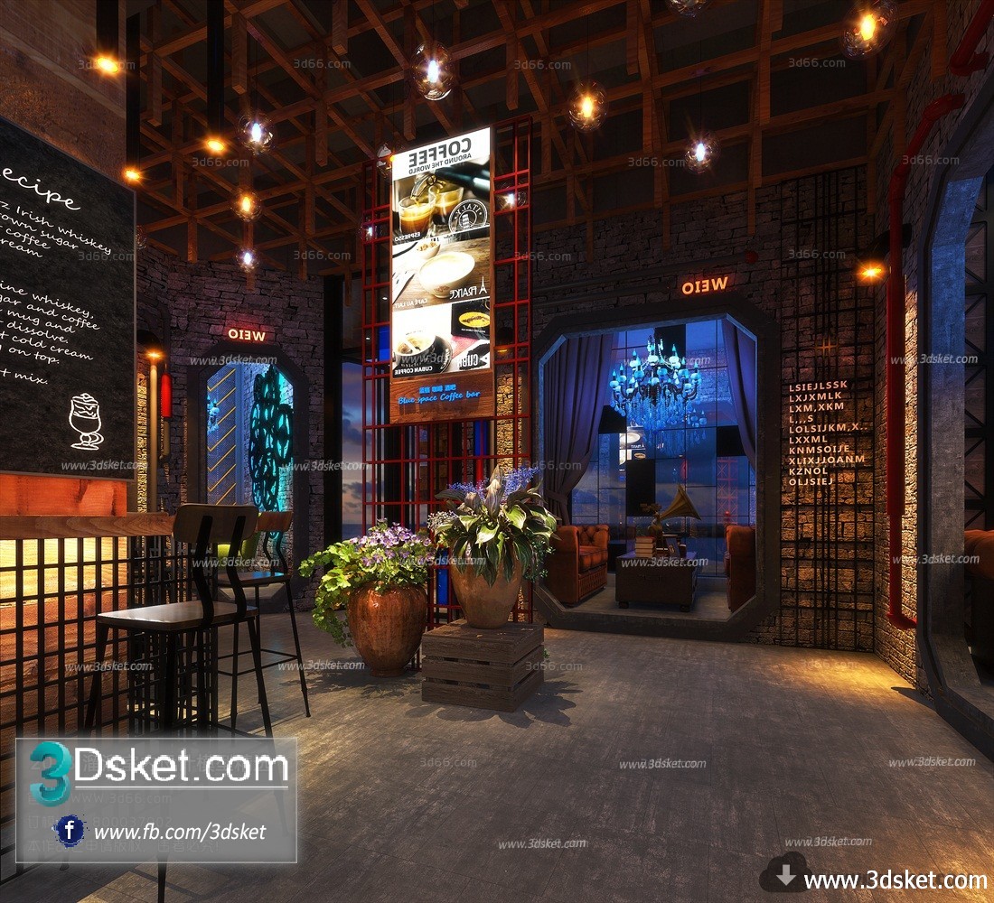 3D Interior Model Restaurant Coffee J009 Scene 3dsmax