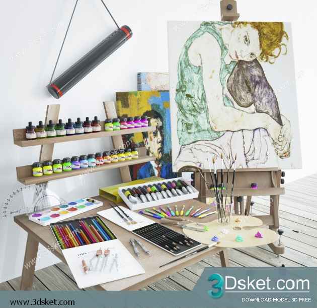 Free Download Table Chair Children 3D Model Bàn Ghế 001